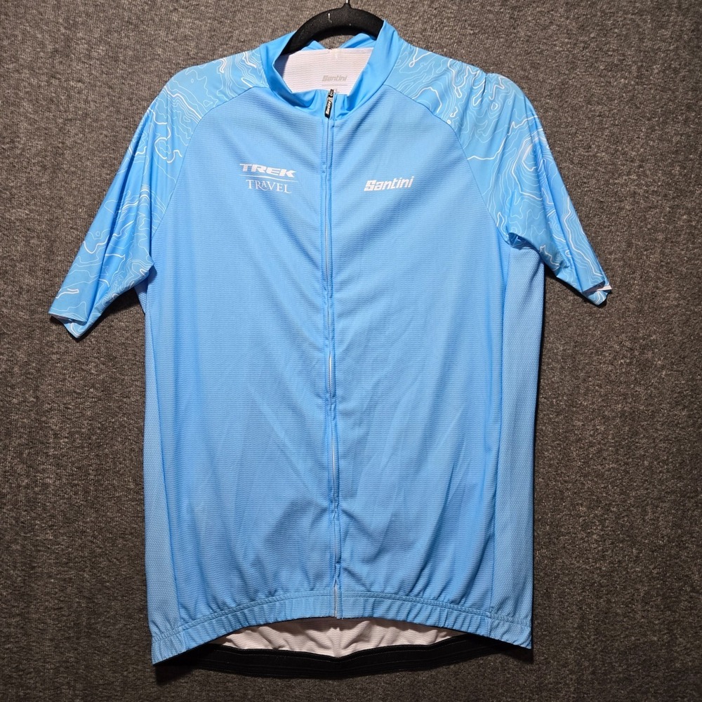 Santini Trek Travel Cycling Jersey Mens XL Blue Map Short Sleeve Made Italy